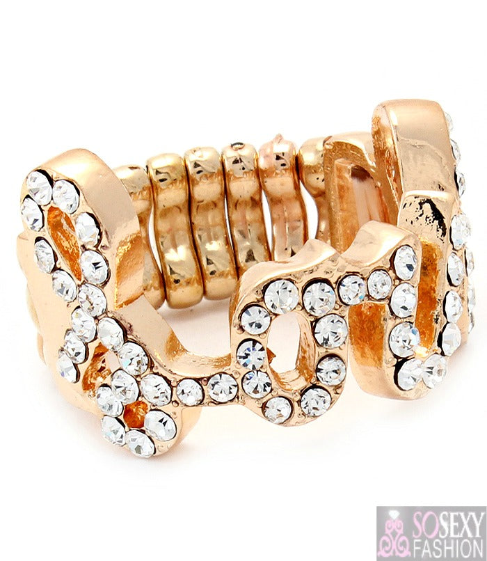 “Amber” Crystal Studs Love Ring