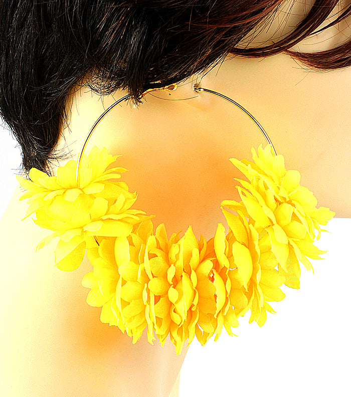 Basketball Wives Flower Hoop Earring - Yellow