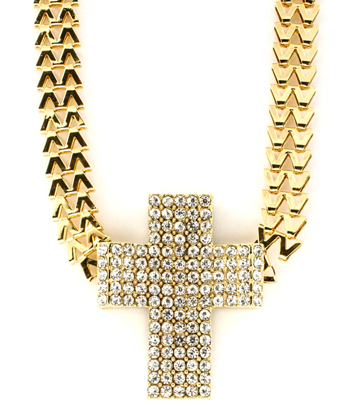 "QUEEN" CRYSTAL CROSS NECKLACE