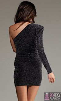 'AMBER'  STRETCH ONE SHOULDER LONG SLEEVE DRESS