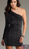 'AMBER'  STRETCH ONE SHOULDER LONG SLEEVE DRESS