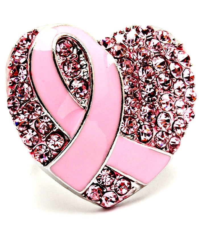 Breast Cancer Heart Ribbon  Ring