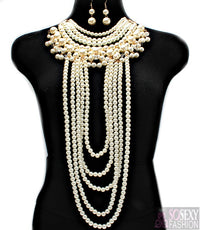 'Rihanna' Crystal  Pearl Necklace and Earring Set