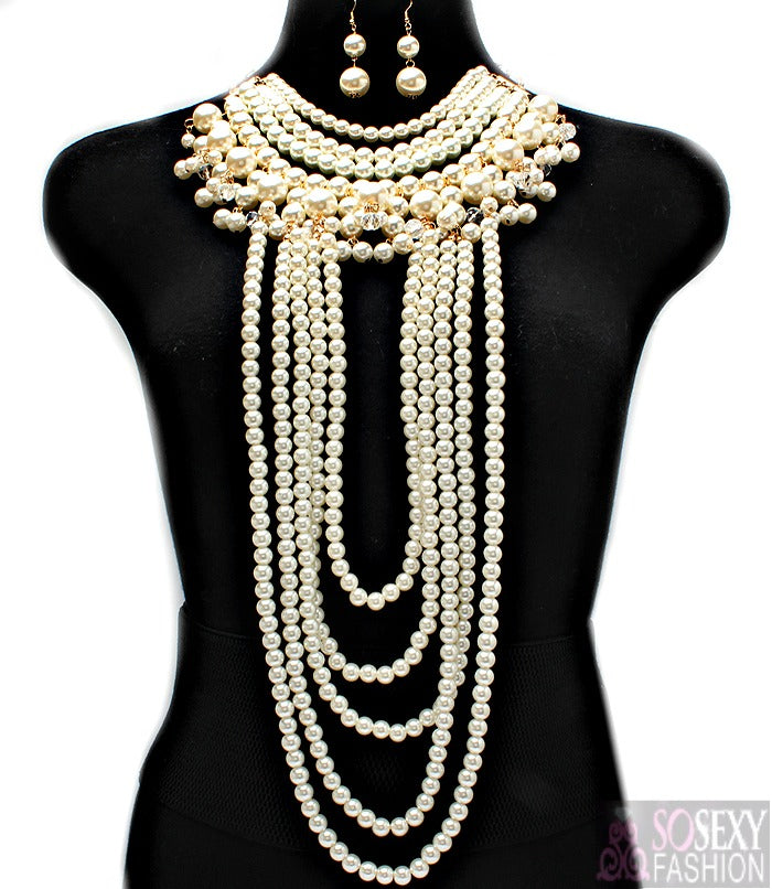 'Rihanna' Crystal  Pearl Necklace and Earring Set