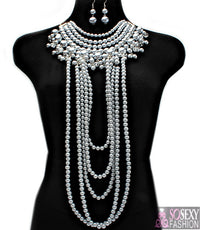'Rihanna' Crystal  Pearl Necklace and Earring Set
