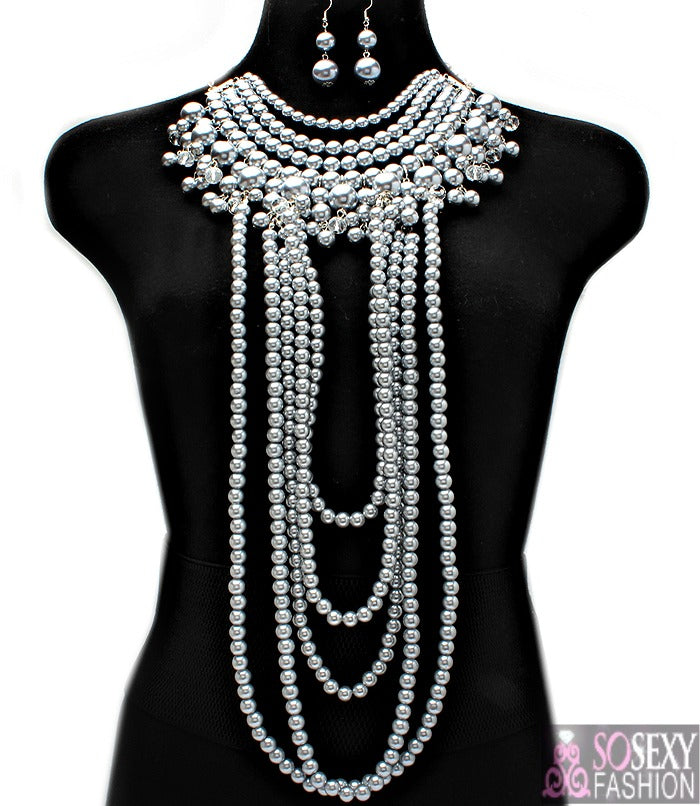 'Rihanna' Crystal  Pearl Necklace and Earring Set