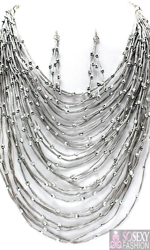 “Zara”  Layered Necklace and Earring Set - Silver