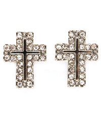 Silver Crystal Cross Stud Earrings