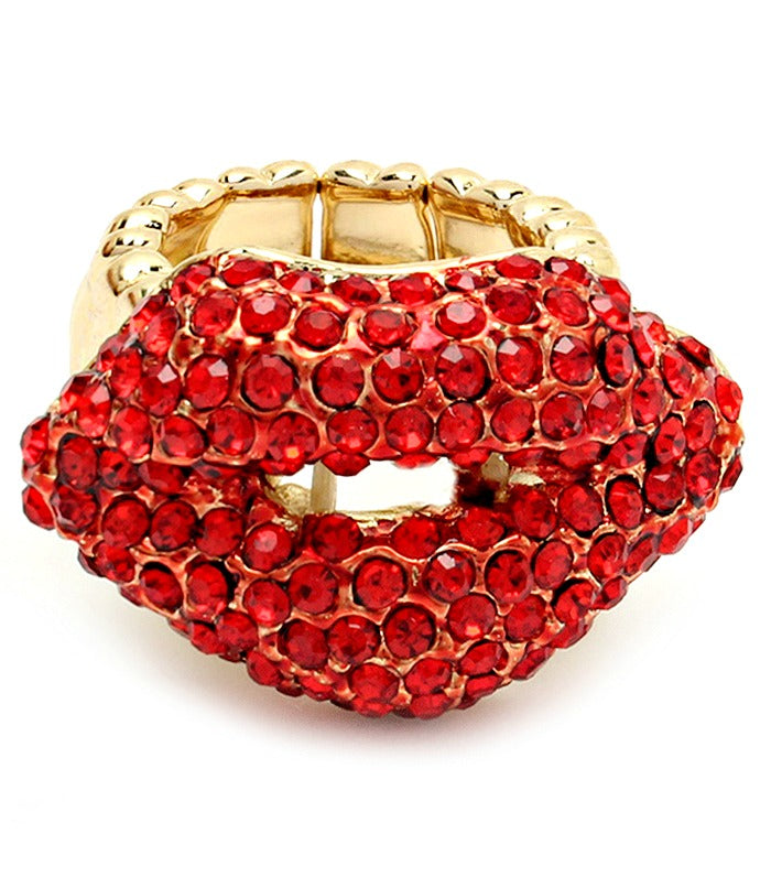 'Kisses' Stretch Crystal Studs Statement Ring