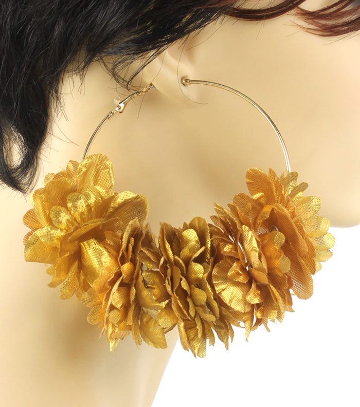 Basketball Wives Flower Hoop Earring - Yellow