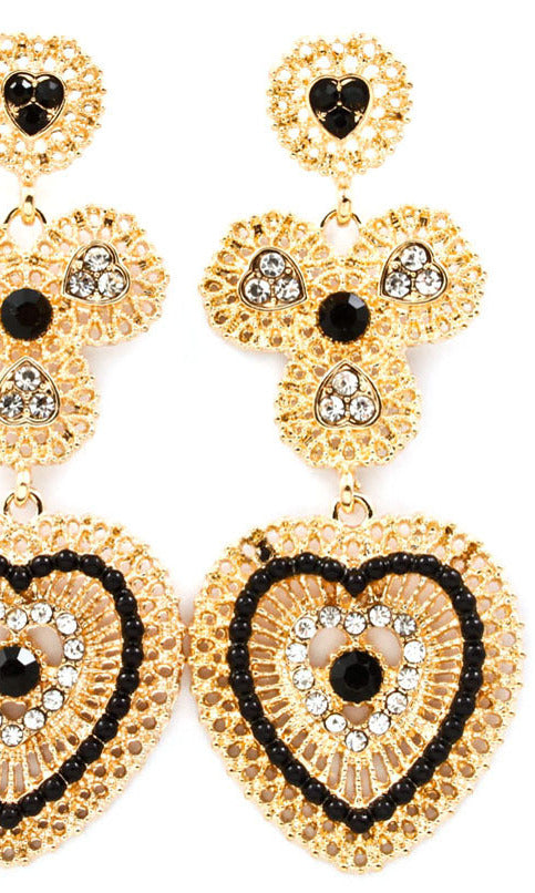 Crystal studded beaded Earrings - Black