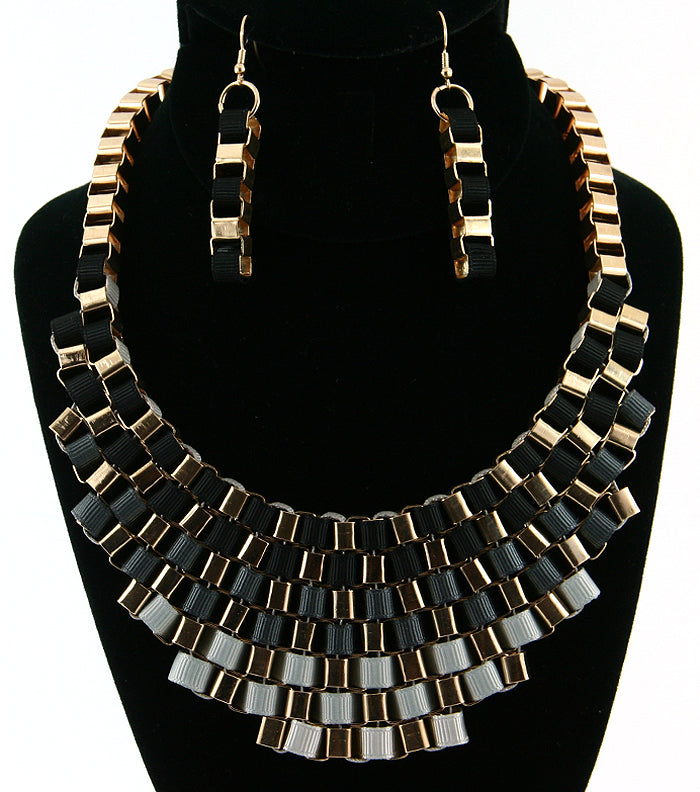 'Cleopatra'  Necklace and Earring Set - Black