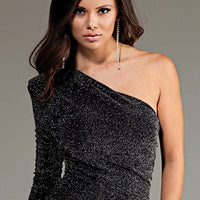 'AMBER'  STRETCH ONE SHOULDER LONG SLEEVE DRESS