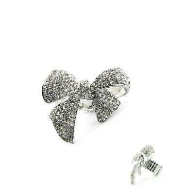 Stretch Rhinestone Crystal Ribbon Bow Ring