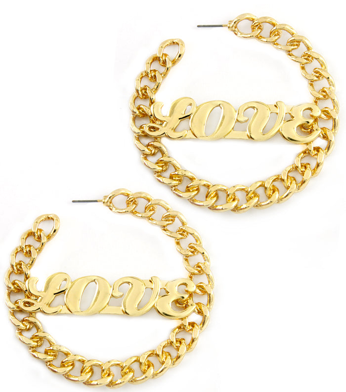 'LOVE' Curb Chain HOOP EARRINGS