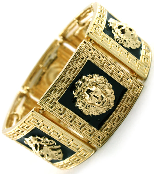 Black & Gold Square Lion Head Bracelet