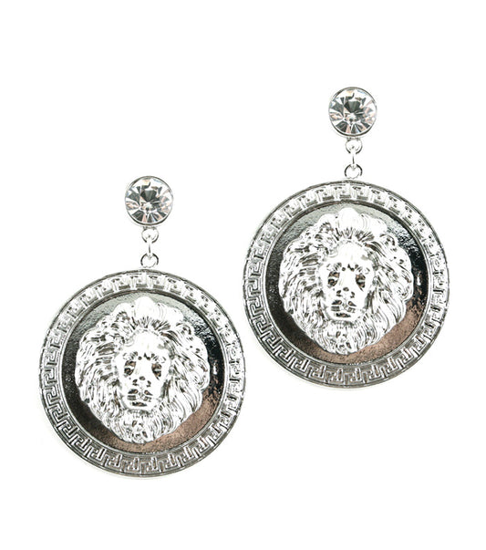 LION HEAD DROP CRYSTAL EARRINGS