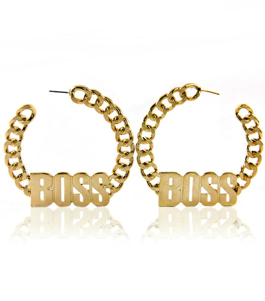 "BOSS"  Curb Chain HOOP EARRINGS