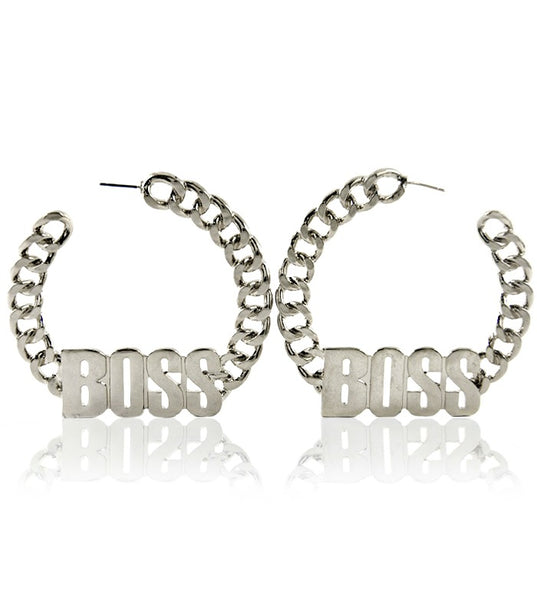 "BOSS"  Curb Chain HOOP EARRINGS