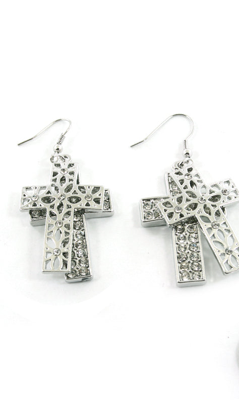 “Kourtney”  Crystal Fish Hook Cross Earring