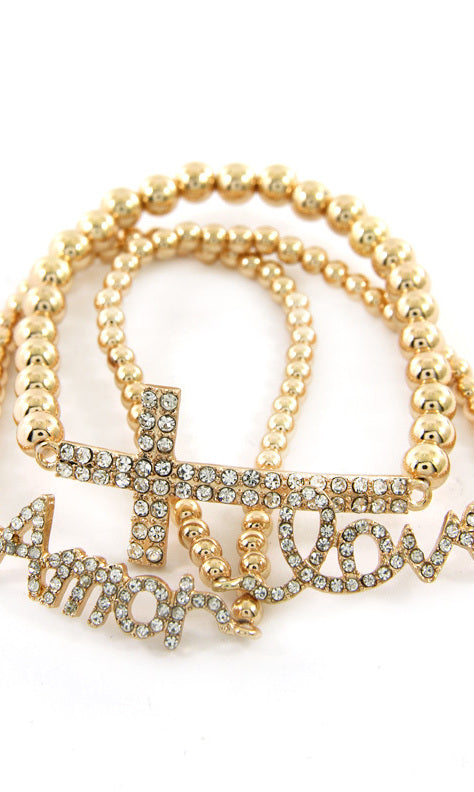 ArmCandy  Crystal Cross LOVE AMOR Bracelet Set