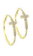 Load image into Gallery viewer, Hoop Earrings with Crystal Studded Cross
