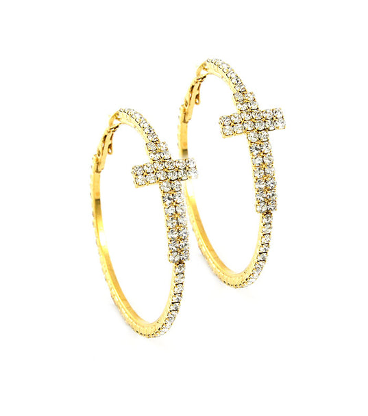 Hoop Earrings with Crystal Studded Cross