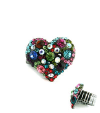 Stretch Crystal Glam Heart Ring