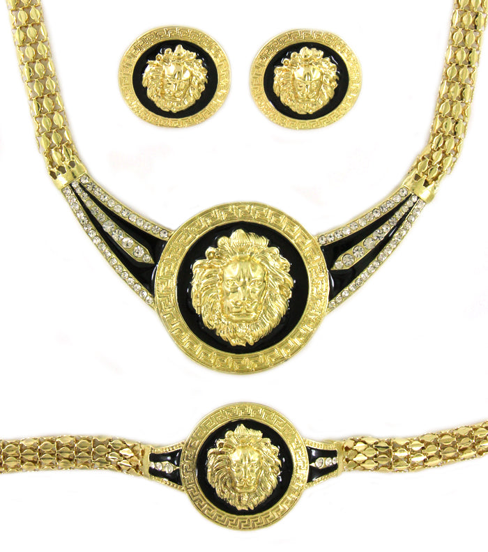 Designer Inspired  LionHead  Necklace Earring & Bracelet Set