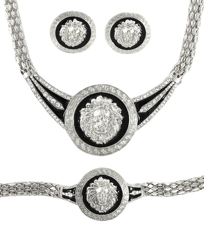 Designer Inspired  LionHead  Necklace Earring & Bracelet Set