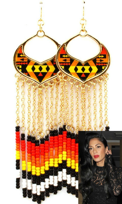 'Nicole'  Hawaii Tassel Bead Fish Hook Earrings - Multi