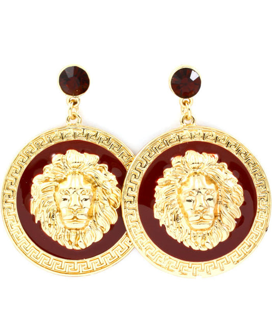 LION HEAD DROP CRYSTAL EARRINGS