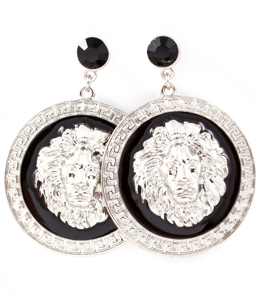 LION HEAD DROP CRYSTAL EARRINGS  - GOLD