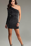 'AMBER'  STRETCH ONE SHOULDER LONG SLEEVE DRESS