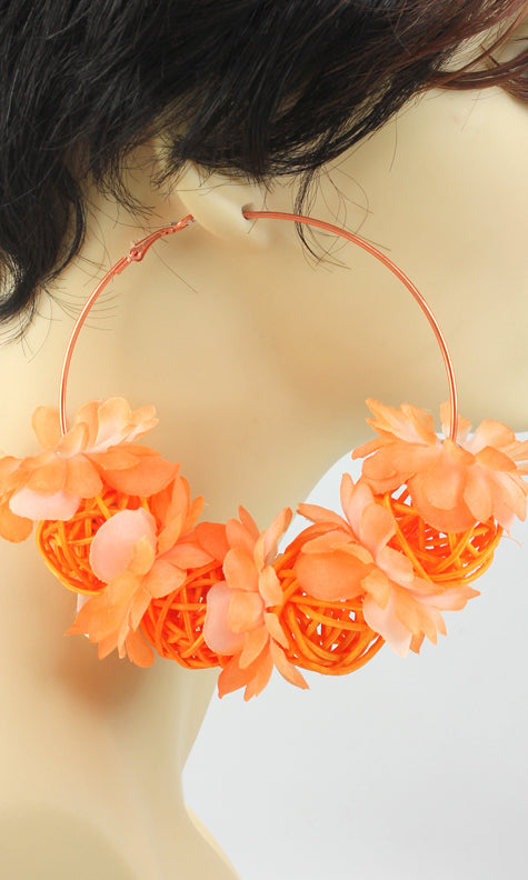 'HONEY BEE' FABRIC HOOP EARRING - ORANGE