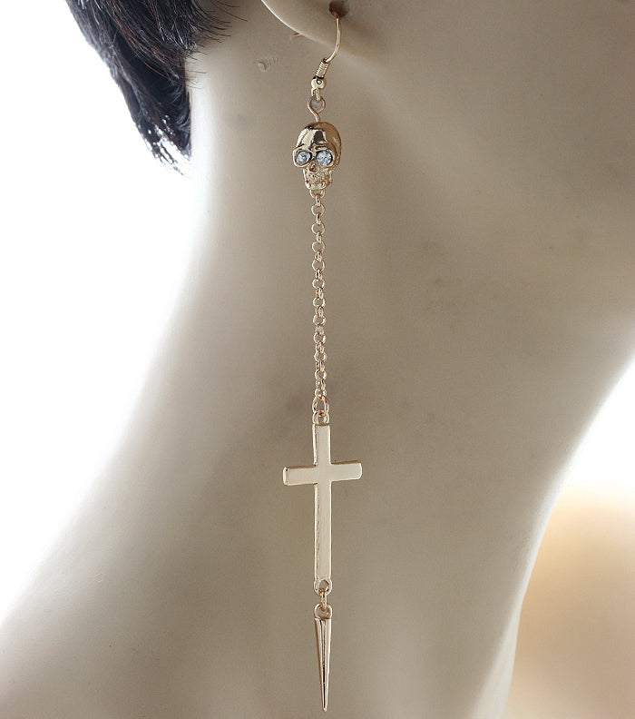 'JADA' Crystal Fish Hook Cross Earrings