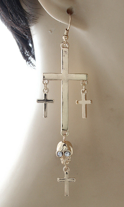 'MILEY' FISH HOOK CROSS EARRINGS