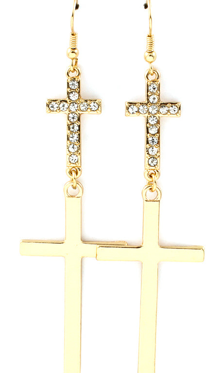 "ADINA"  CRYSTAL CROSS EARRINGS