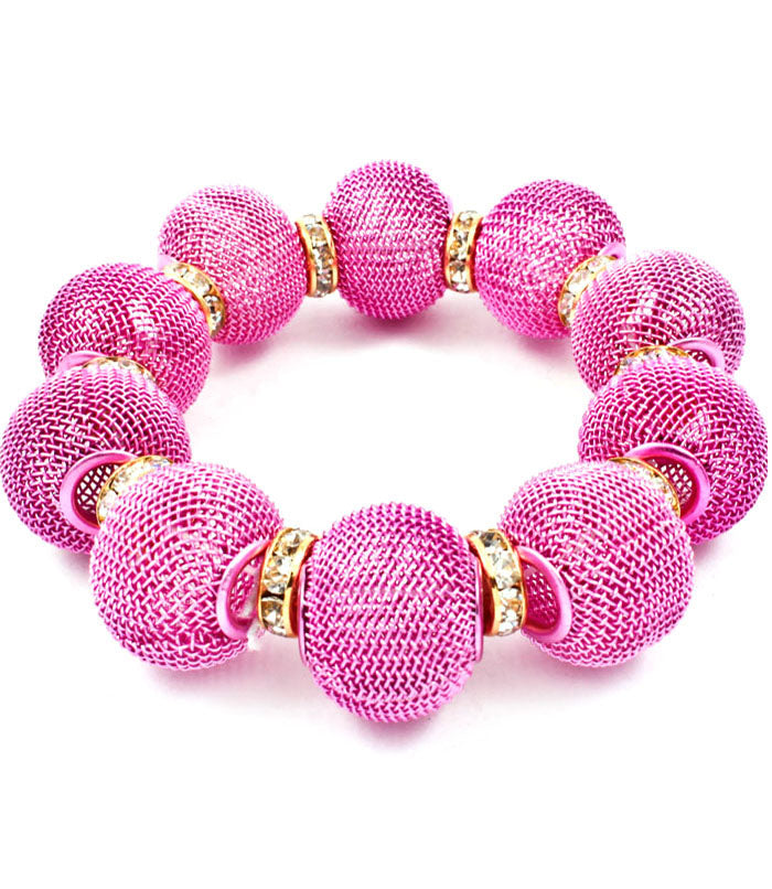 'Chloe' Crystal Mesh Stretch Bracelet  - Pink