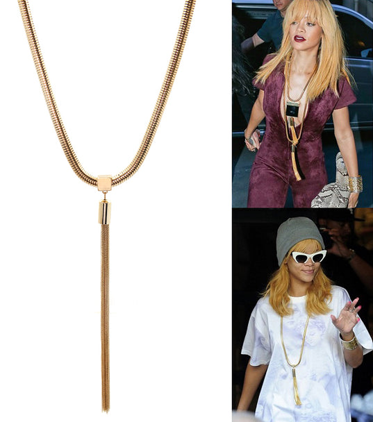 'Rihanna' Long Tassel Chain Necklace