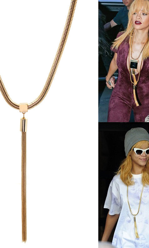 'Rihanna' Long Tassel Chain Necklace