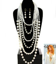 Load image into Gallery viewer, &#39;VOGUE&#39; LONG LAYERED PEAL NECKLACE AND EARRING SET
