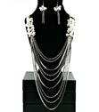 Load image into Gallery viewer, “Khloe” Long Multi Layered  Pearl Necklace and Earring Set
