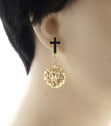 Load image into Gallery viewer, &#39;RiRI&#39;  Lion Head Cross Earring - Black
