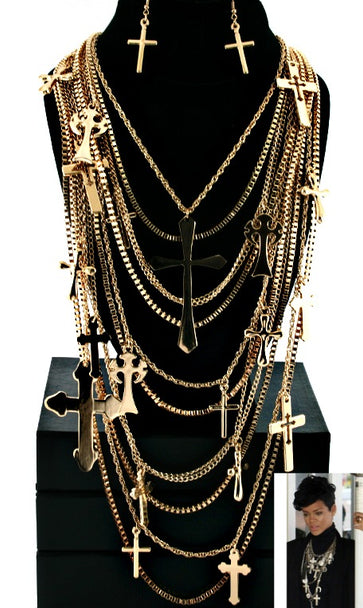 'RIRI' DESIGNER INSPIRED CROSS NECKLACE SET  - GOLD