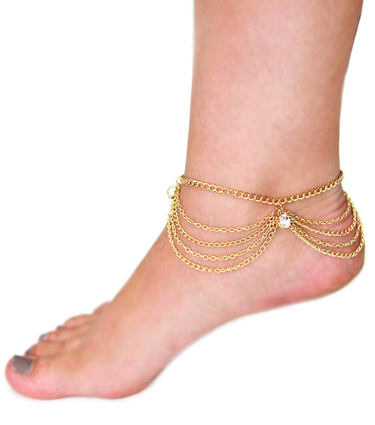 'PARIS' LAYERED CRYSTAL CHAIN  ANKLET