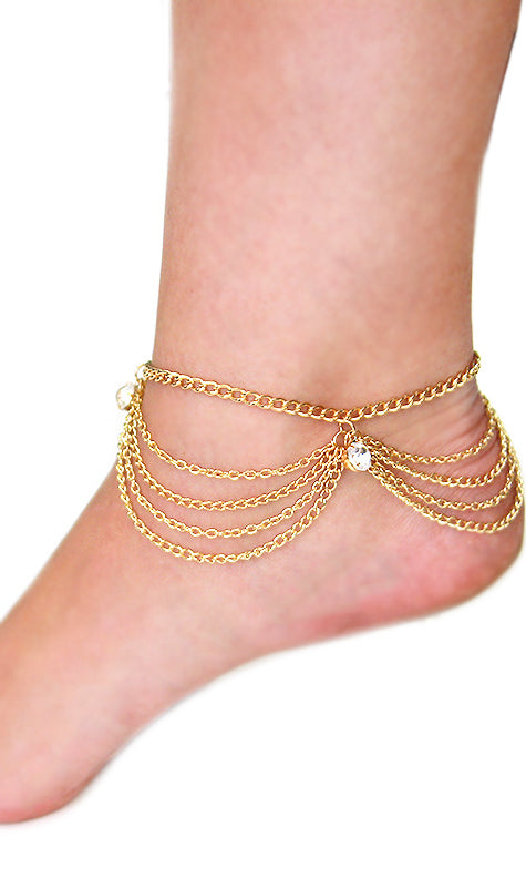 'PARIS' LAYERED CRYSTAL CHAIN  ANKLET