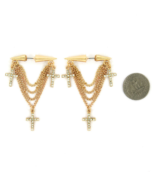 Crystal Spike Cross Earrings