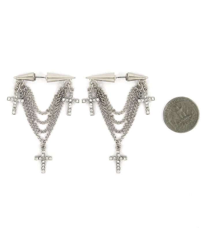 Crystal Spike Cross Earrings