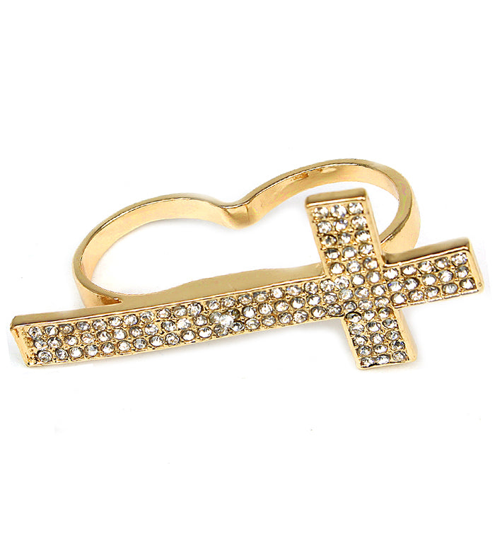 Crystal   Knuckle Cross Ring